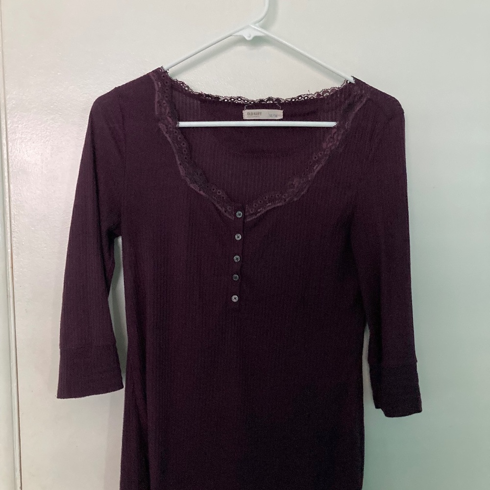 Dark Purple Lacey Henley Top